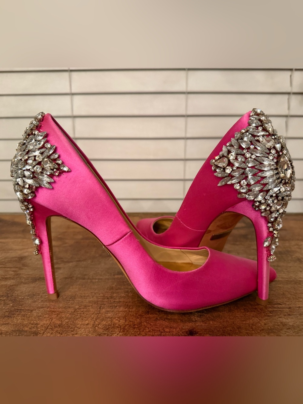 Hot Pink Crystal Embellished Pointed Toe Pumps - Picture 11 of 14